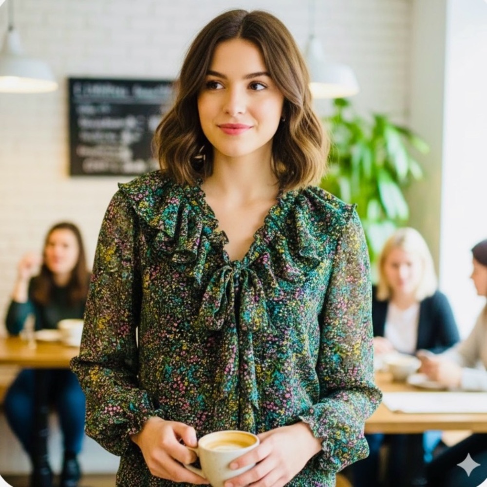 Topshop Floral Ruffled Blouse